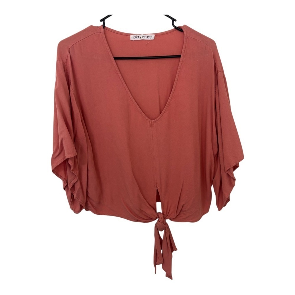 3/$15 Lola Grace Orange Tie-Front  low vneck Top size M